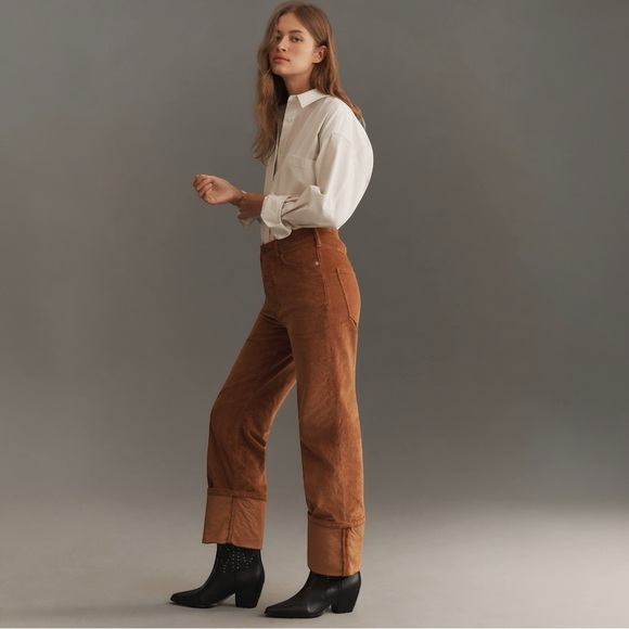 Anthropologie The Scotty Cuffed High Rise Straight Leg Jeans by Pilcro Corduroy - Picture 2 of 9